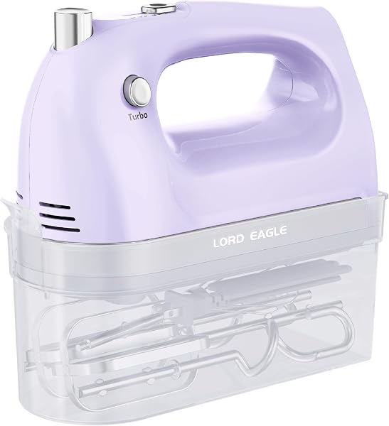 Lord Eagle Hand Mixer Electric Whisk, 400W Power Handheld Mixer for Baking Cake Egg Cream Food Beater, Turbo Boost/Self-Control Speed + 5 Speed + Eject Button + 5 Accessories, Purple - 1