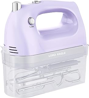 Lord Eagle Hand Mixer Electric Handheld 400W, 5-Speed Lightweight Kitchen Mixer with Storage Case, 5 Stainless Steel Attachments for Baking Cake Egg Cream Food Beater, Turbo+Eject Button, Purple