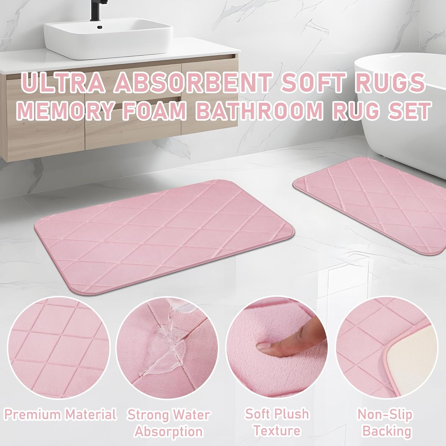 Bathroom Accessory Set - Pink Bathroom Set, 27PC Bathroom Accessories Set, Bathroom Sets with Shower Curtain and Rugs, Mini Trash Can, Toilet Brush, Trash Can & Soap Dispenser