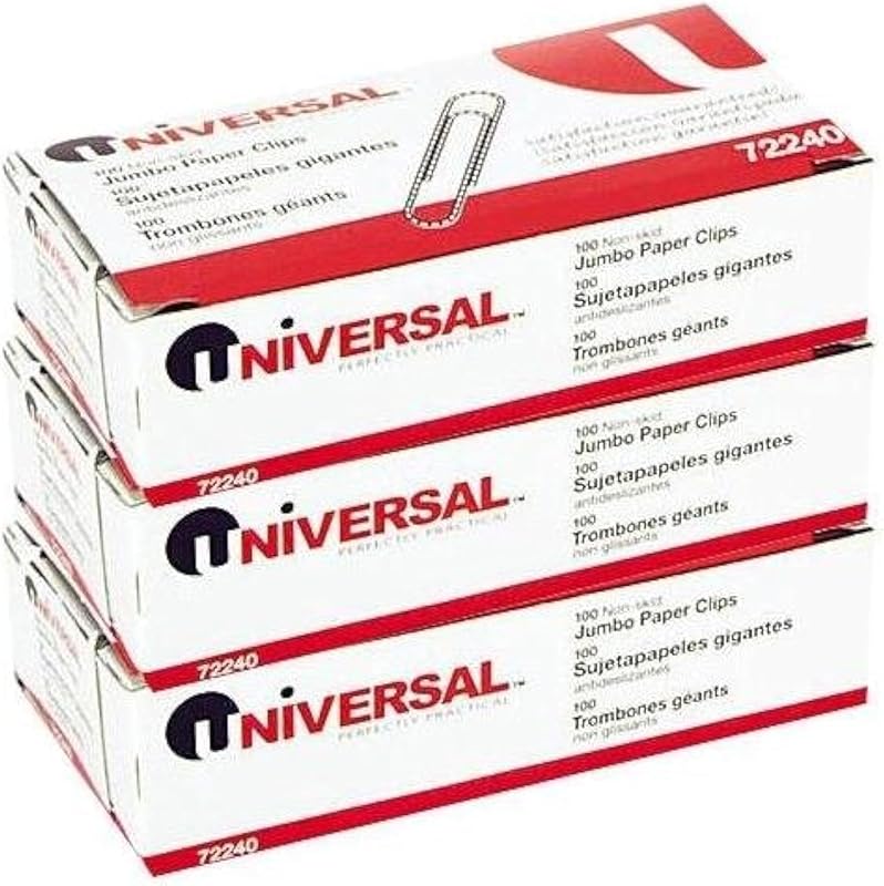 Universal Nonskid Paper Clips, Wire, Jumbo, Silver-100 ct, 3 pk
