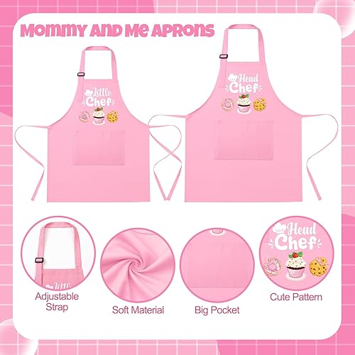 Miniatura 3 de Juego de 2 delantales para padres e hijos, delantales de cocina ajustables con bolsillos para adultos y niños, delantal a juego para Navidad,