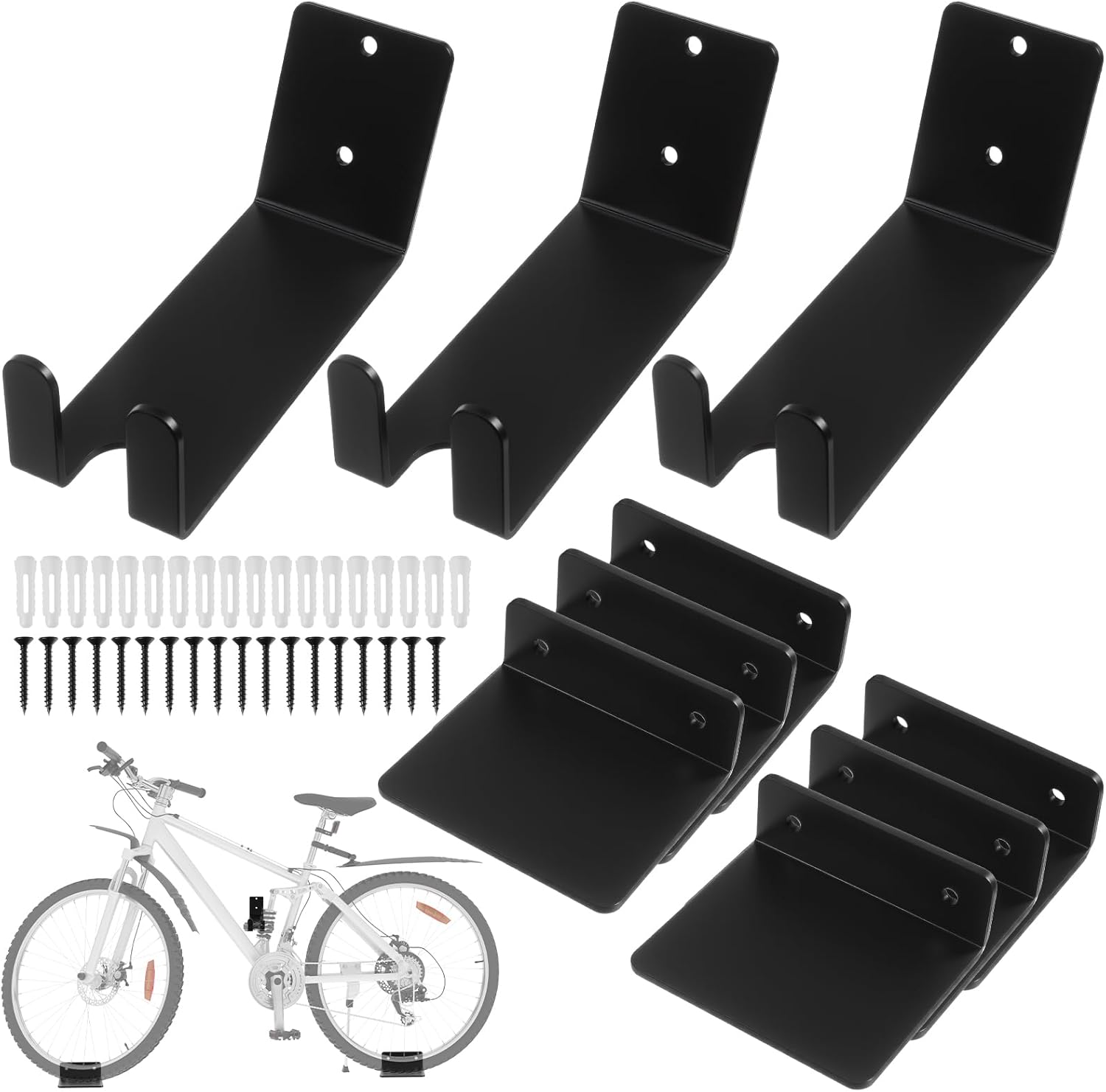3 Pack Soporte de Pared para Bicicletas, Horizontal, 70 Lb, Metal Negro miniatura 1