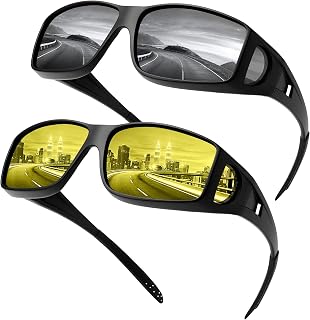 Fitover Sunglasses & Night Vision Glasses, Wrap Around Polarized Anti Glare Driving Glasses for Men Women