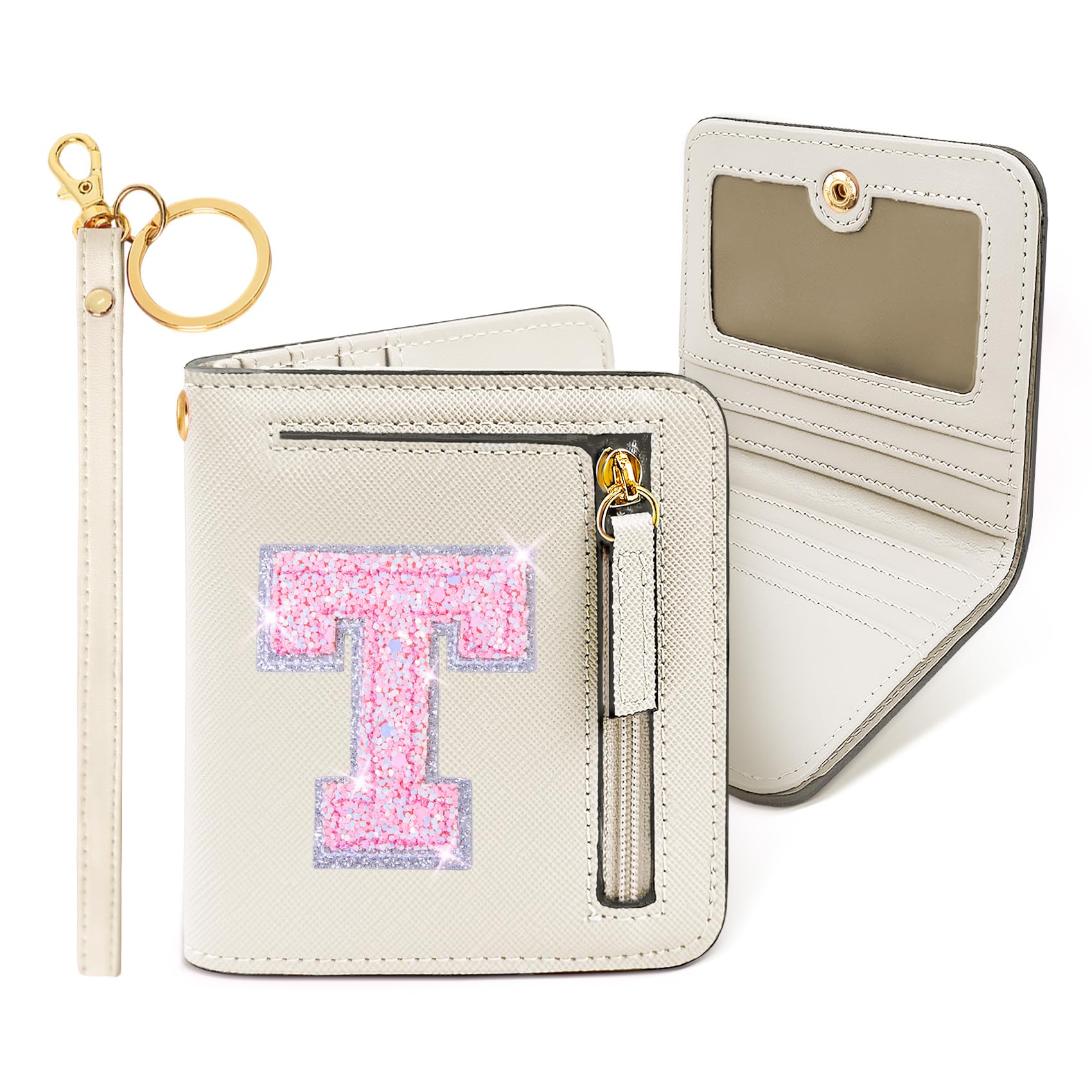 COSHAYSOO Mini Wallet with RFID Blocking Initial Monogrammed for Girls Birthday Valentines Easter Mothers Nurse Day Graduation Thanksgiving Appreciation Halloween Christmas New Year Gifts Cream T