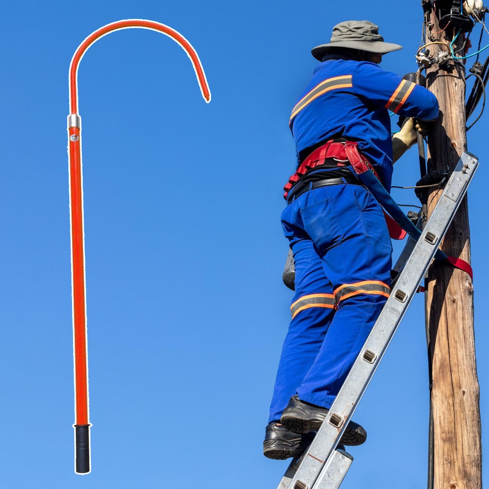 Generico Palo di Soccorso Isolante ad Alta Tensione, Gancio di Soccorso Elettrico con Protezione Anti-Shock, palo in Fibra di Vetro Portatile e smontabile per la Sicurezza nei lavori elettrici e la p
