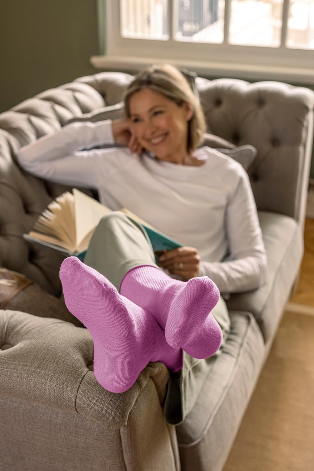 IOMI 1 Pair Footnurse - Mens Ladies Unisex Extra Wide Loose Non Binding Edema Socks Pink