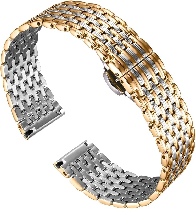 BINLUN Mesh Stainless Steel Watch Band, Ultra Thin Polished Replacement Bracelets with Butterfly Buckle for Men Women, 12/14/16/18/20/22mm