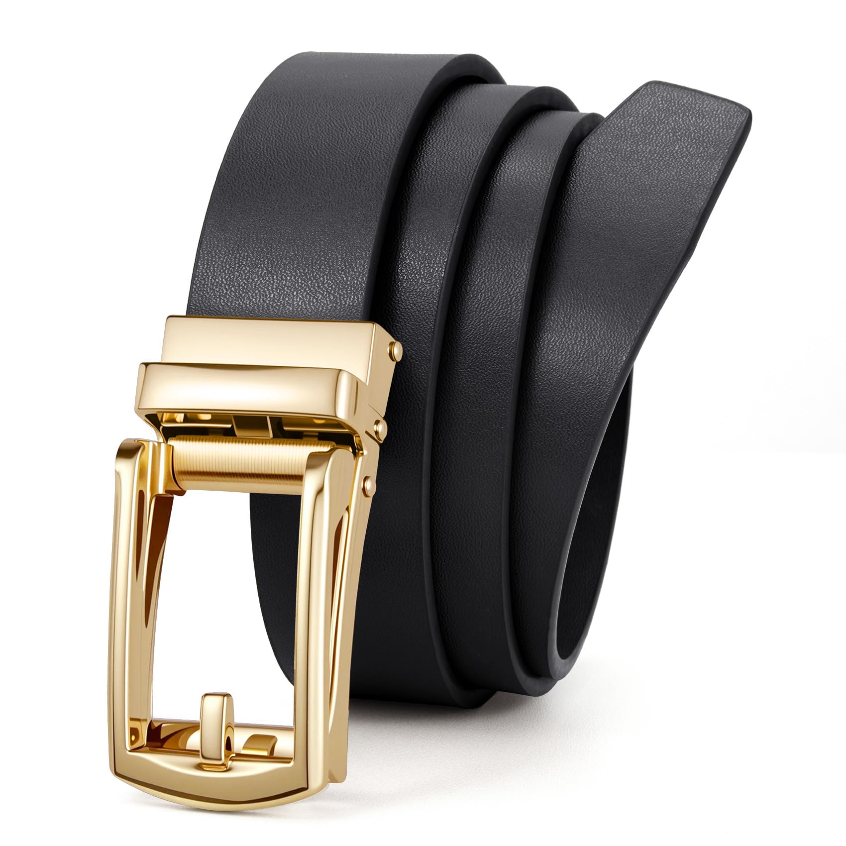 JasGood Automatik Ledergürtel Damen Ratschengürtel für Jeans Hosen Kleider Verstellbarer Ohne Löcher Damen Gürtel mit Goldfarbener Schnalle 30mm Breite