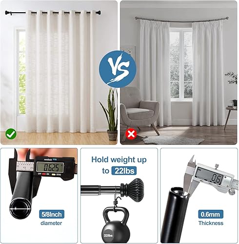 Miniatura 10 de Urbanest Juego de cortinero doble ajustable con bola acanalada, 58 pulgadas, 48-84 pulgadas, bronce