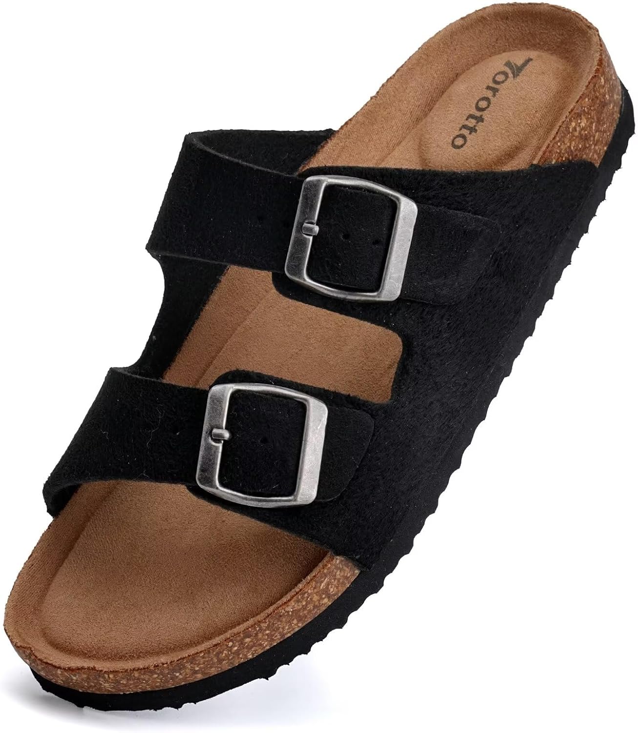 Torotto Mens Slides with Cork Footbed Open Toe Adjustable Webbing Flat Sandals for Walking | Beach | Indoor