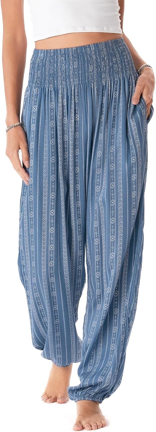 Lotus and Luna Women's Harem Pants Thai Pants for Beach & Lounge High Waisted Flowy Boho Pants Genie Pants Yoga Pants