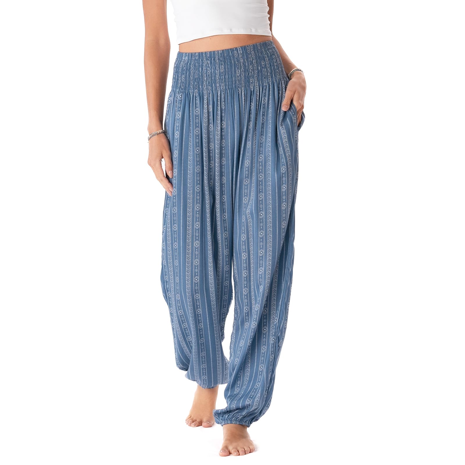 Lotus and Luna Women's Harem Pants Thai Pants for Beach &amp; Lounge High Waisted Flowy Boho Pants Genie Pants Yoga Pants
