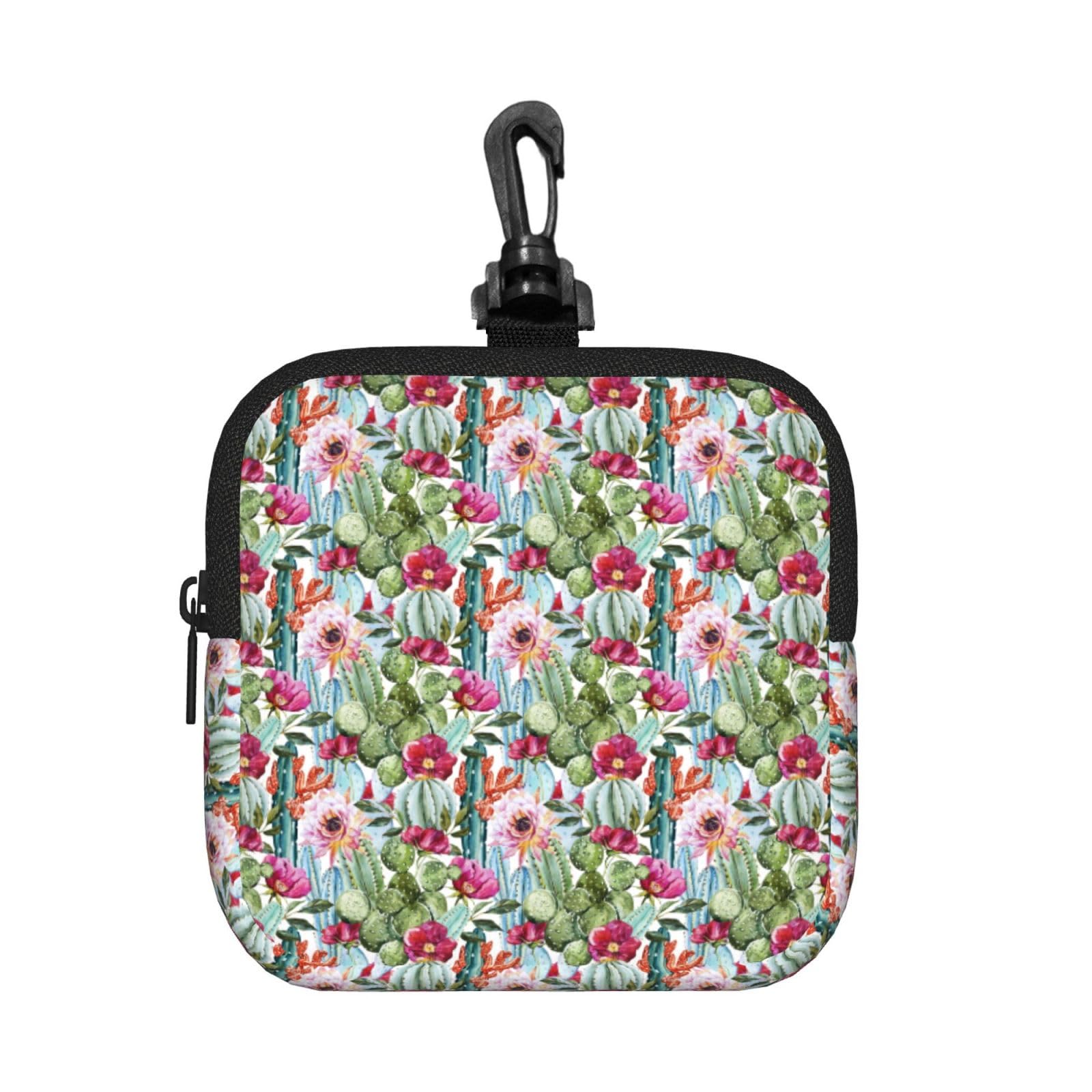 Ercgad Unisex Black Cactus Succulent Rose Print Square Storage Bag Travel Toiletry Cosmetic Organizer Pouch Lightweight Reusable