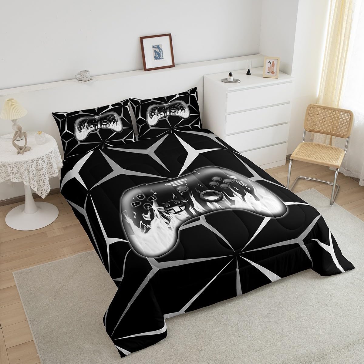 Feelyou Kids Gaming Comforter Set,Gamer Bedding Set Full Size for Boys Bedroom Room Decor,Video Game Contoller Comforter,Grey Geometric Game Bed Set All Season for Game Lovers image 3