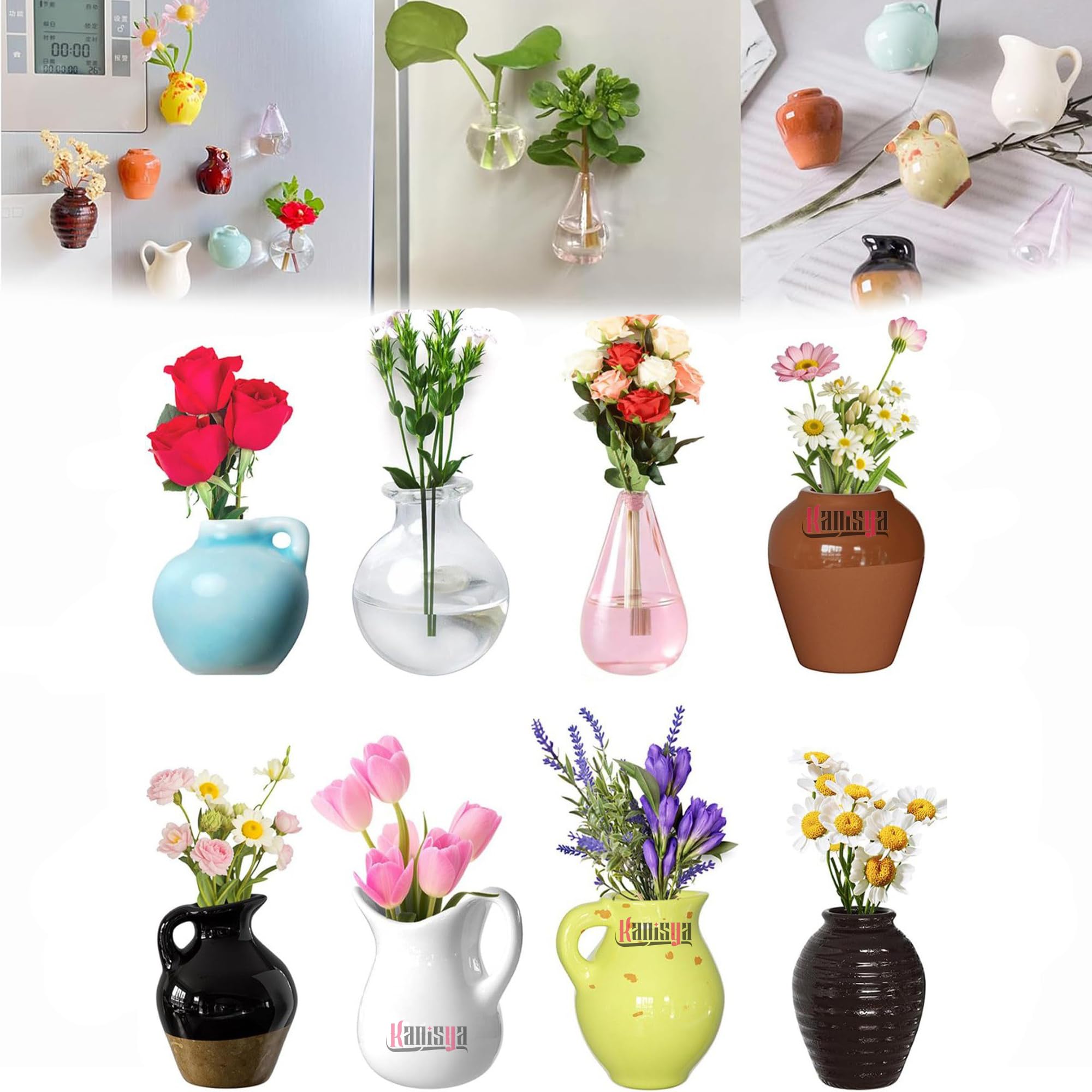 8 PCS Mini Magnets Vase for Refrigerator | Tiny 3D Plant Holder for Fridge, Air Conditioner & Metal Surfaces | Small Flower Vase for Kitchen, Office & Home Decor (Flower Not Included)-image-5