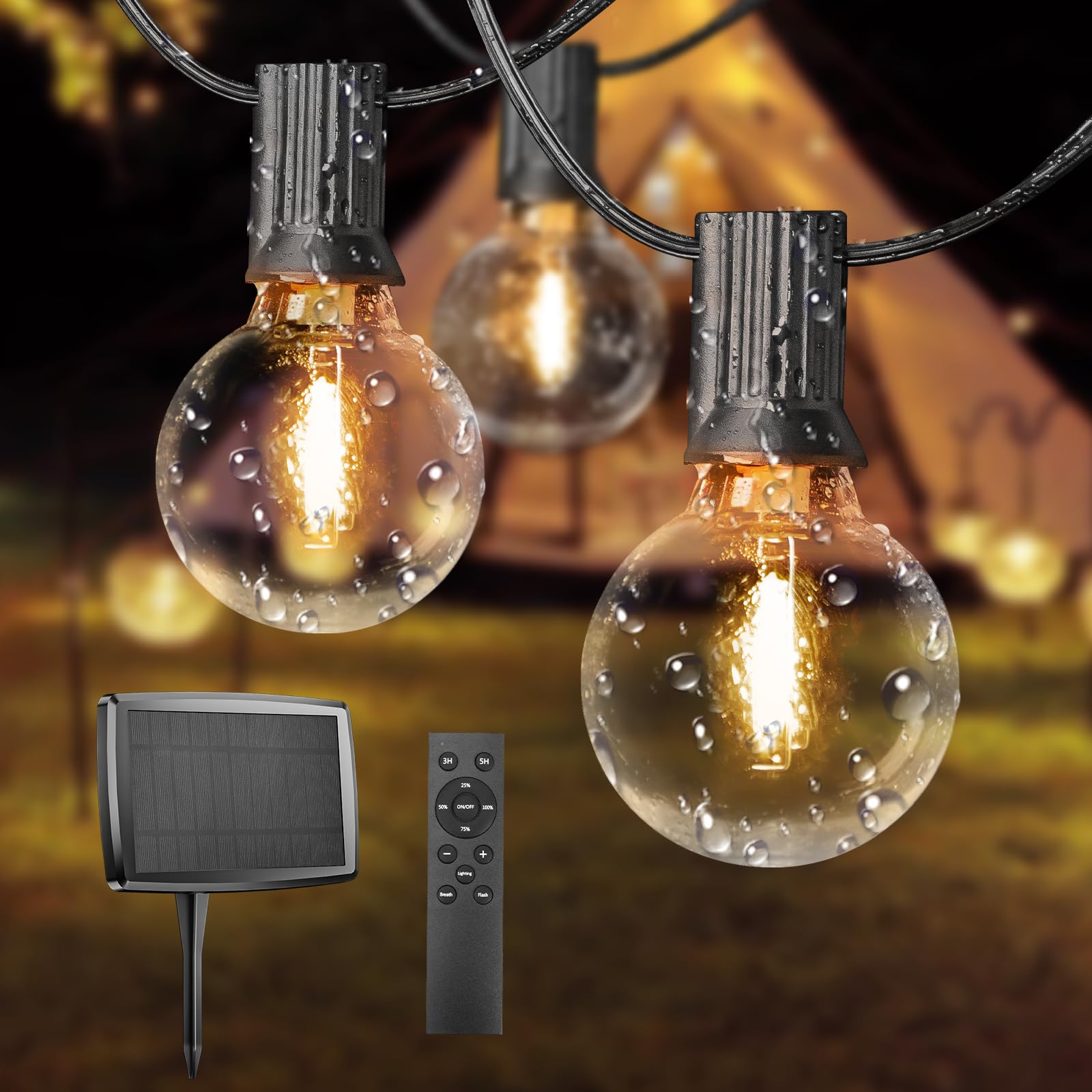 Bedee Solar-Lichterkette, 15,3 M, 25+3 Glühbirnen, IP45 Wasserdicht - Für Garten & Terrasse