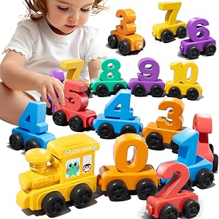 12 Pcs Magnetic Train Set for Toddlers 1 2 3 4 Years Old, Counting Toy, Color Sorting Toy, Preschool Educational Activities, Learning Sensory Toy, Train Birthday Gifts for Boys Girls 1-3, 2-4