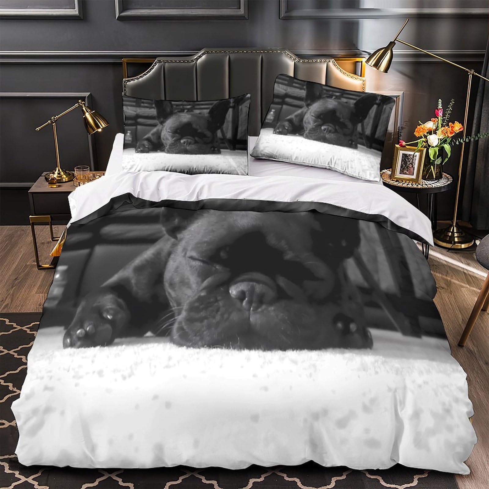 Parure de lit chiot dormant 140x200 avec housse de couette enfant en microfibre