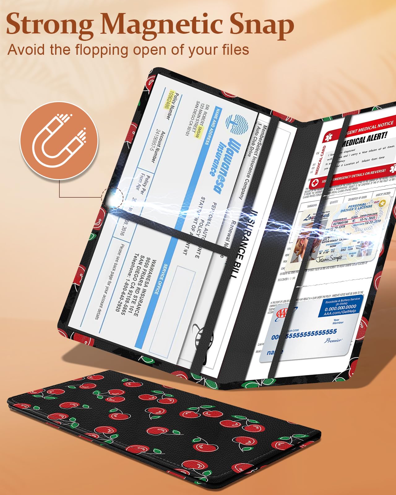 Slohif Car Registration and Insurance Card Holder with Magnetic Shut - Vehicle Glove Box Organizer Women Leather Automobile — view 4