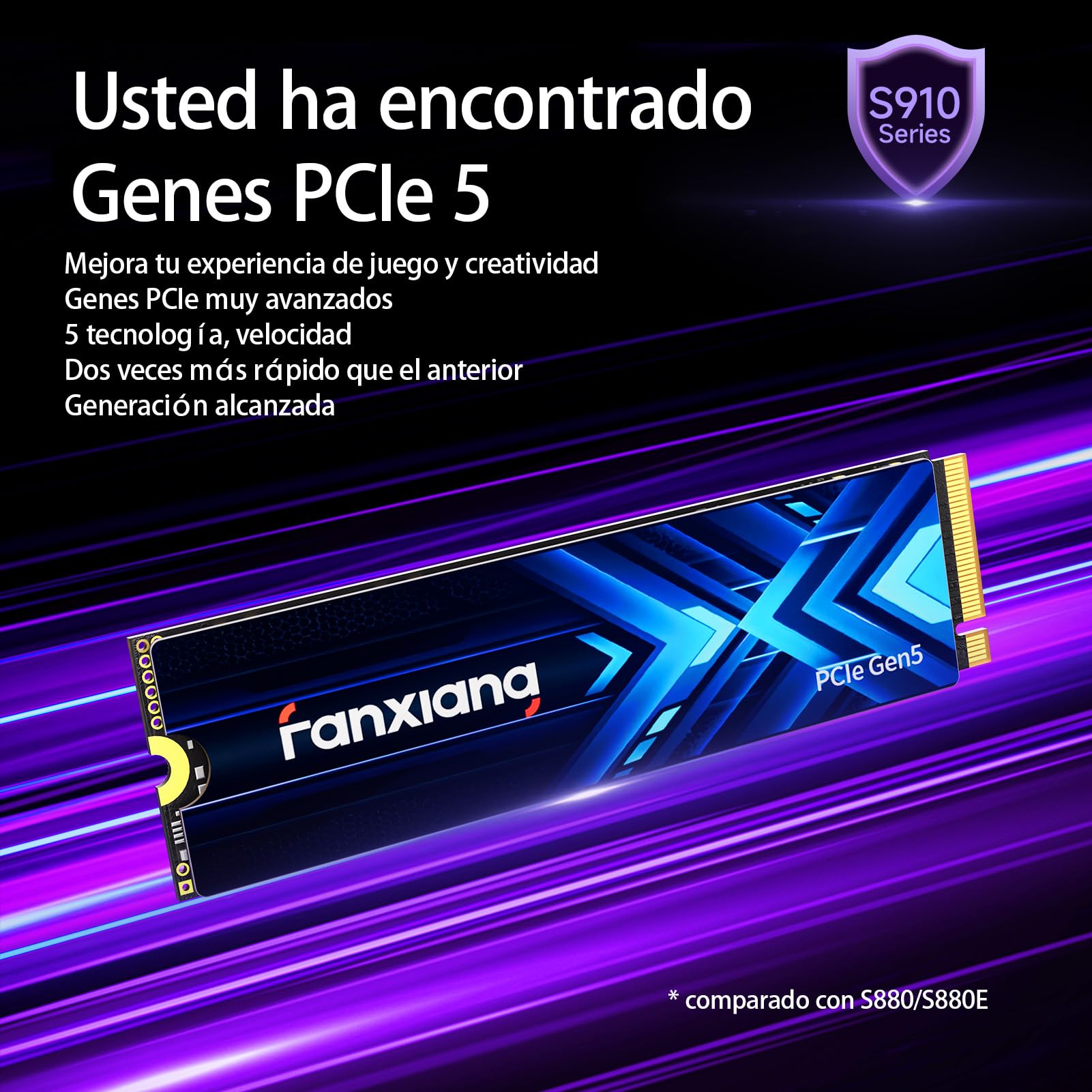 fanxiang S910 Pro 2TB PCIe 5.0x4 NVMe m.2 SSD. Lectura 14000 MB/s y Escritura 10000 MB/s. SSD Interno, Compatible con PCIe 4.0 para Juegos, edición de vídeo e AI