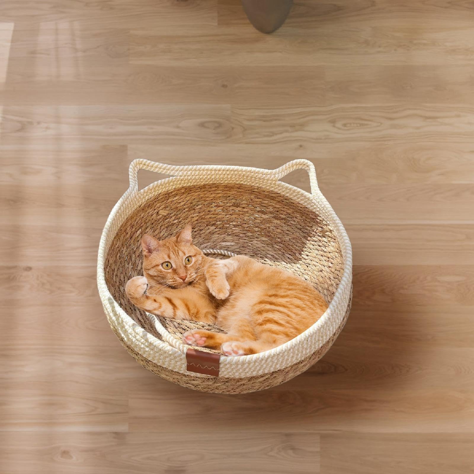 Panier en Osier pour Chat, Griffoir Intégré, Hamac pour Animaux de Compagnie, Facile à Entretenir, M