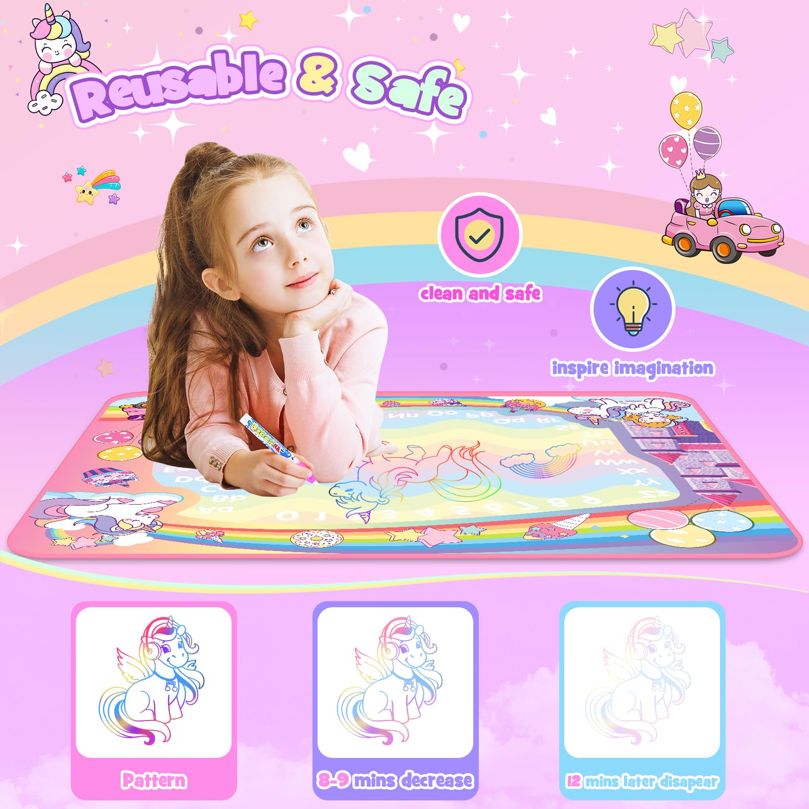 Tappeto Gioco Bambini, Unicorno Regalo Bambina 2 3 Anni Tappeto Magico Bambini Natale Regalo Bambina 2 3 4 Anni Giochi Bambina 2 3 Anni Giocattoli Bambina 2-4 Anni Gioco Bambina 2 3 Giochi Educativi