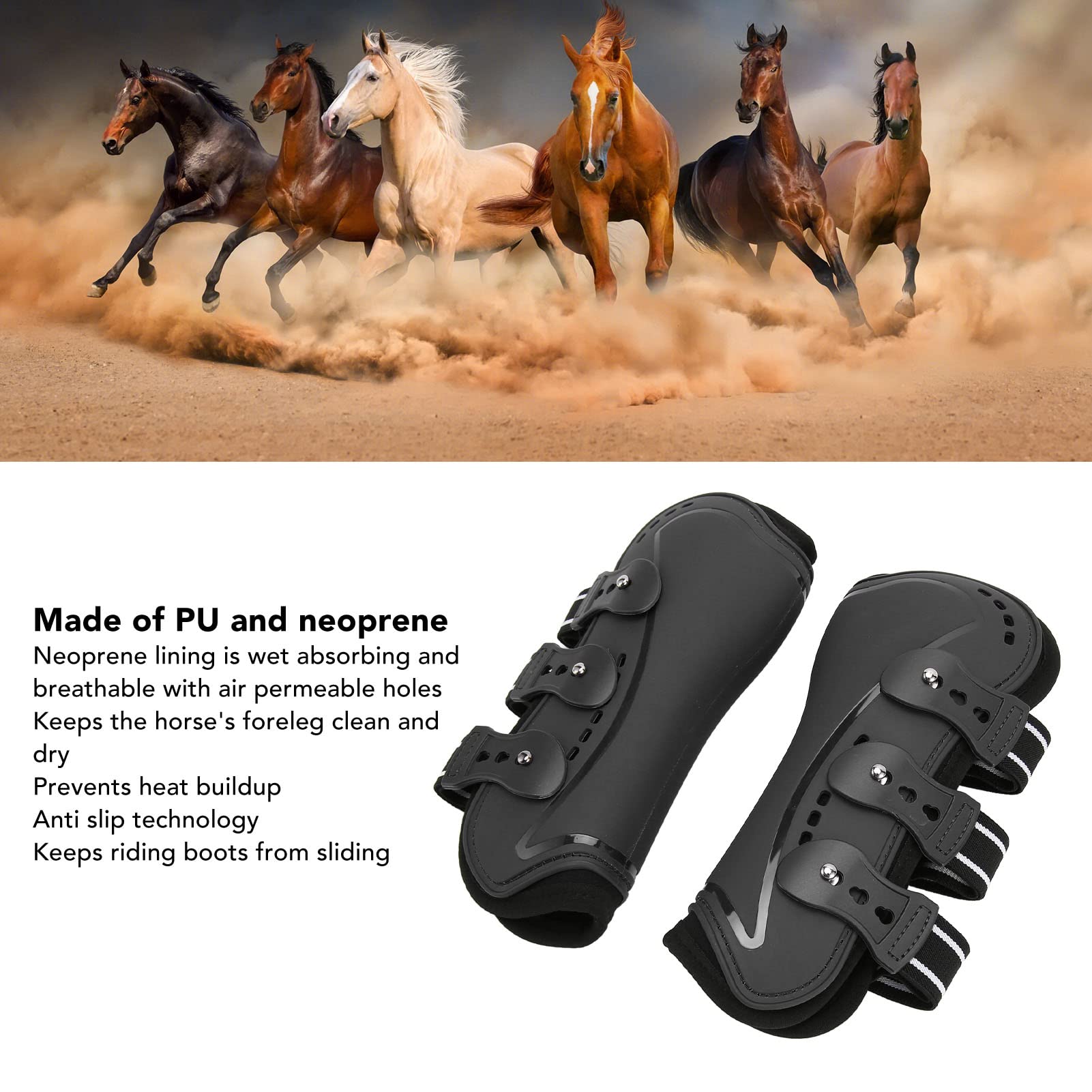 AMONIDA Stinchiere Cavallo Equitazione, Stinchiere Cavallo, Frontale Nero Traspirante Ammortizzante Parastinchi per Gambe di Cavallo per Lunghe Distanze, Salto Ostacoli Ed Esercizi(M)