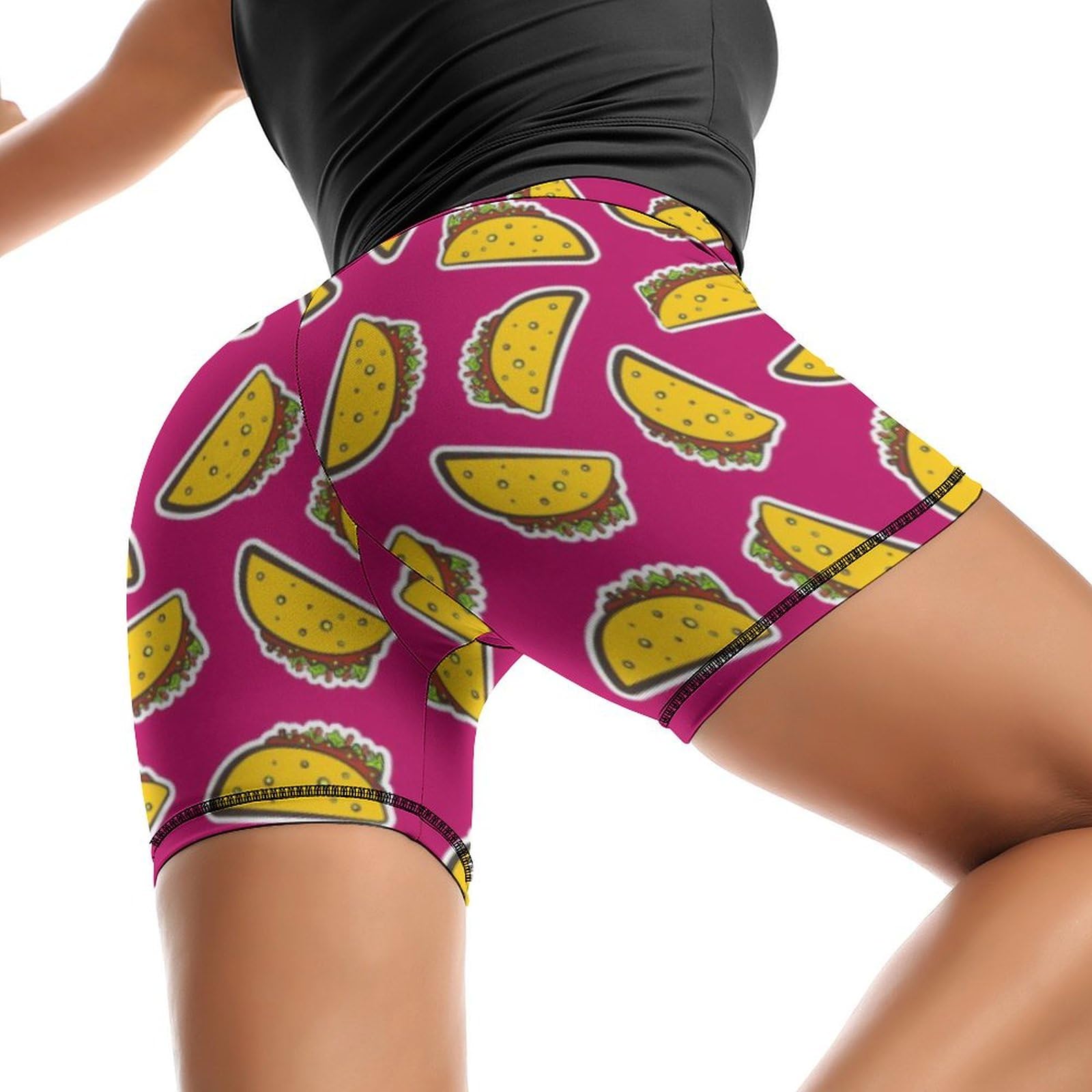 JYYAU Taco High Waist Yoga Shorts for Women Athletic Shorts Leggings Running Pants Black