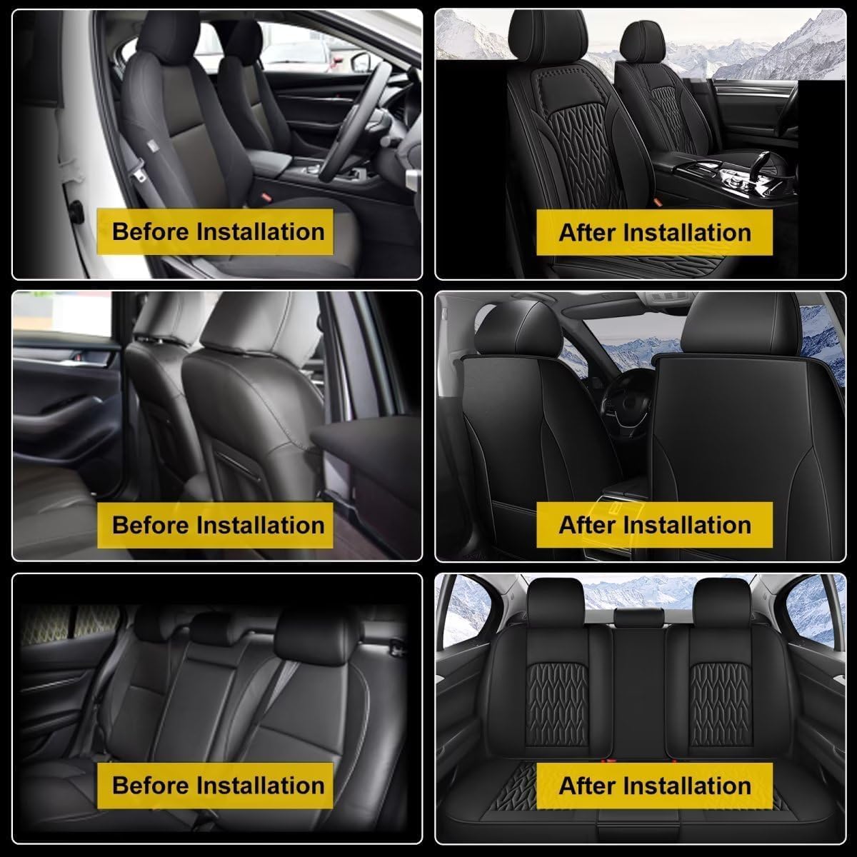 AOMSAZTO Car Seat Cover Custom Fit for Mitsubishi Outlander 2007-2025 2026 Car Seat Cushion Protector Waterproof Leather Automotive Seat Covers Full Set Black