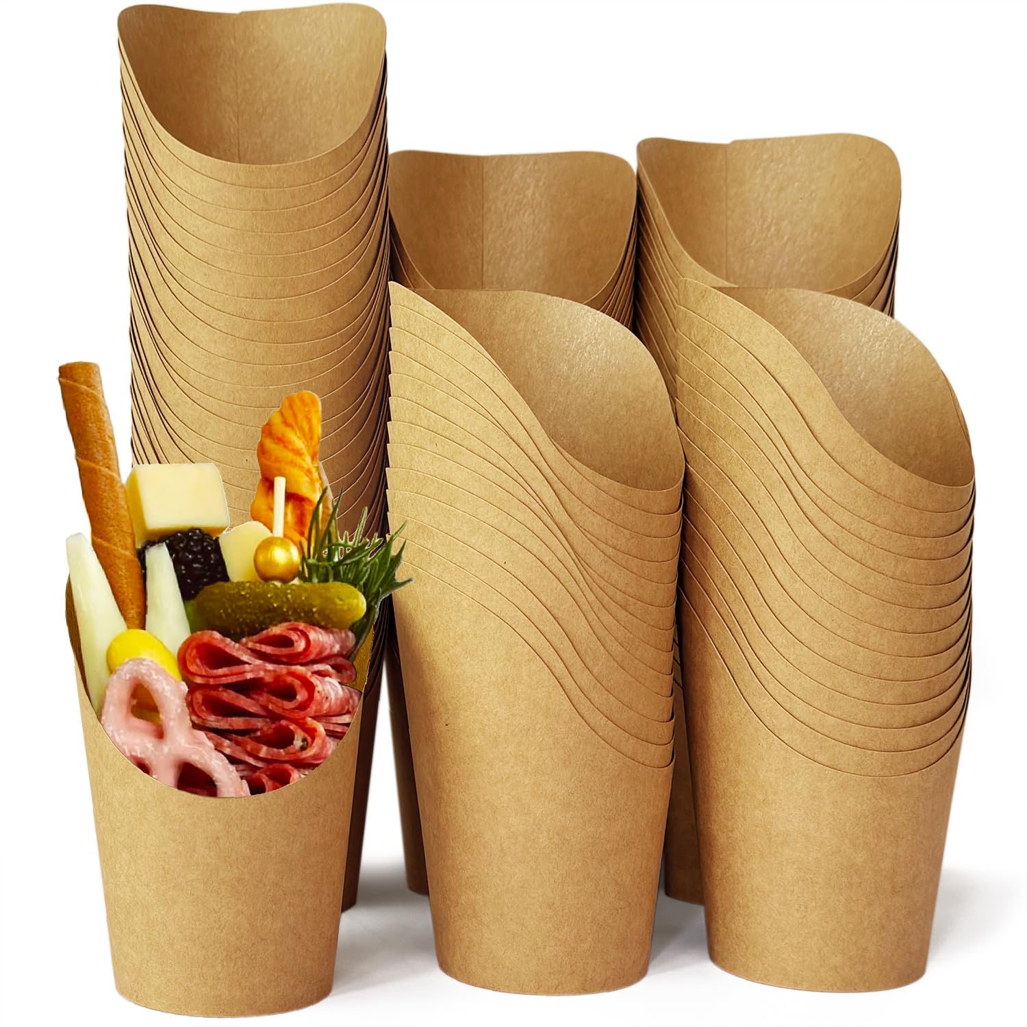 CAMKYDE 100 Pcs French Fries Holder, 16oz Disposable Paper French Fry Cups Charcuterie Cups for all Occasions (16oz, Brown)