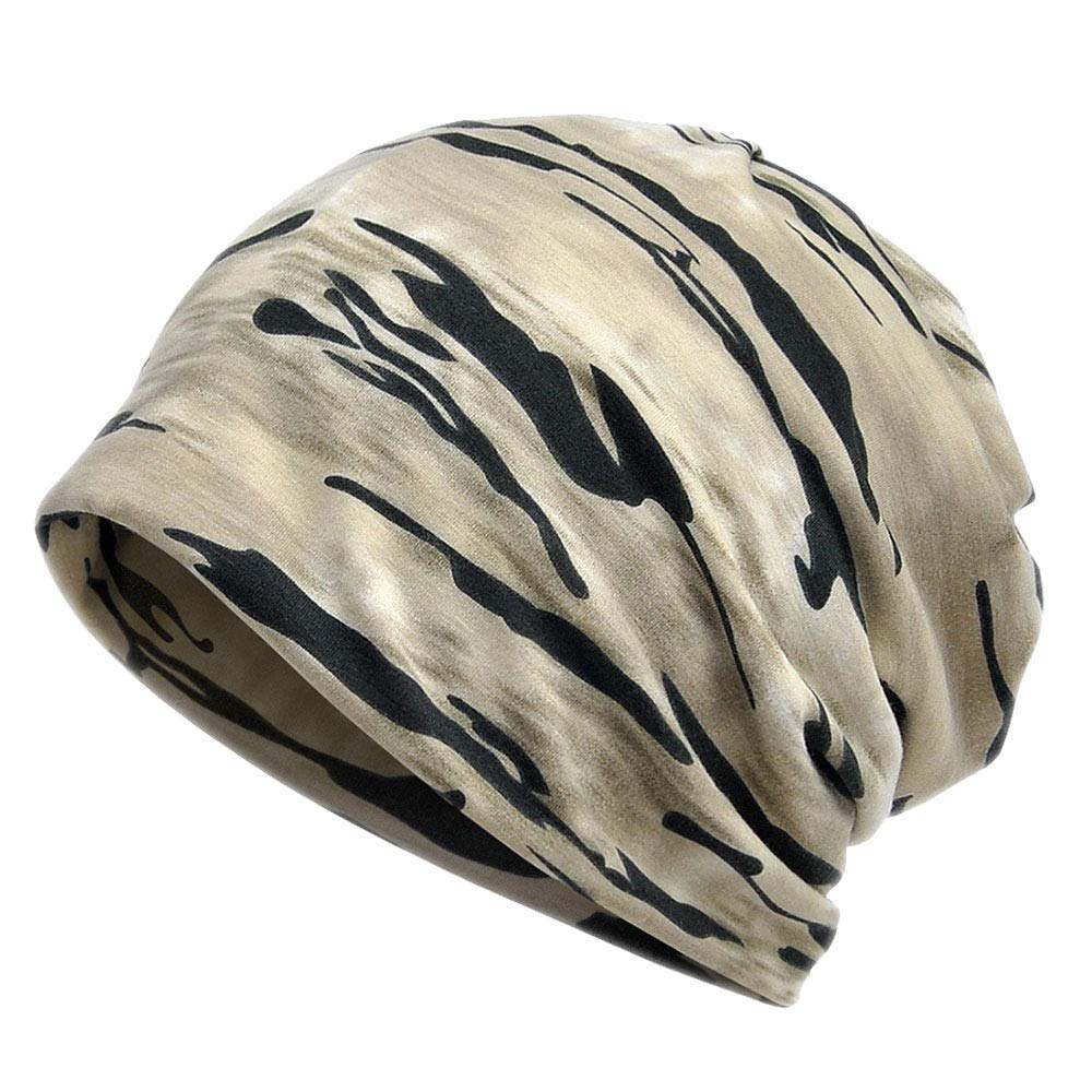 Kangqifen Unisex Multifunction Camouflage Slouch Beanie Hat Cotton Skull Cap Scarf Khaki