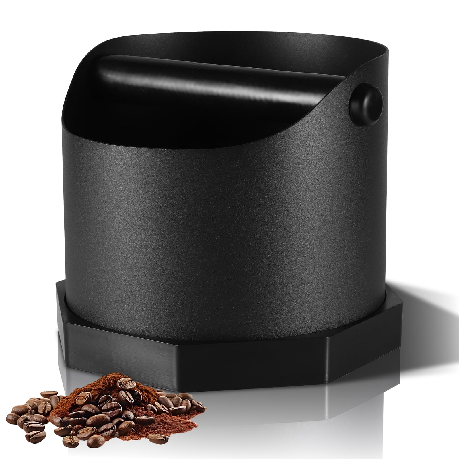 Espresso Coffee Knock Box, 1.6L Stainless Steel Coffee Puck Bin with Removable Knock Bar & Non-Slip Base, Coffee Grounds Bin for Espresso Machine Accessories, Home (Matte Black)