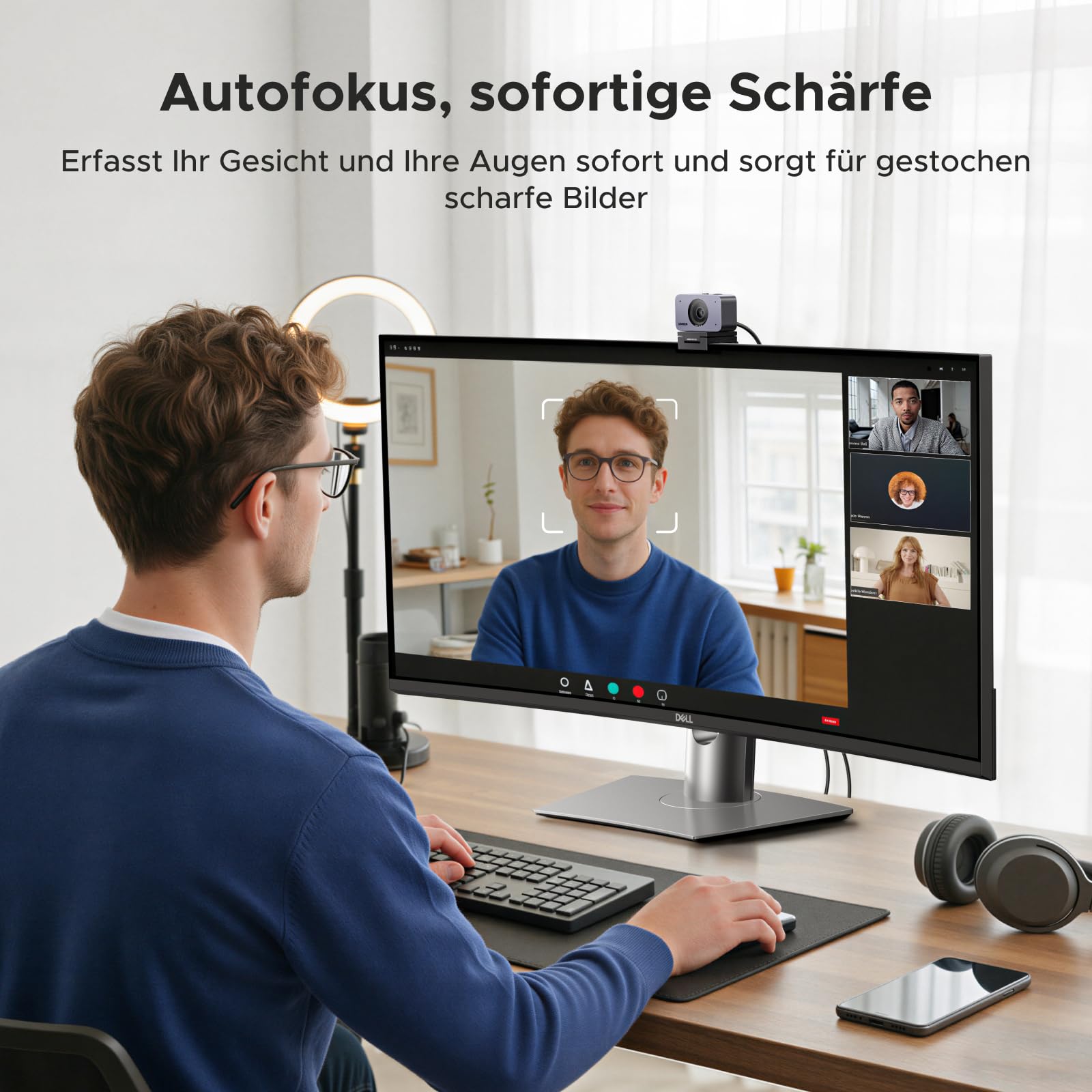UGREEN FineCam 4K UHD Webcam mit Dual-Mikrofon und Geräuschunterdrückung, Autofokus, USB-C