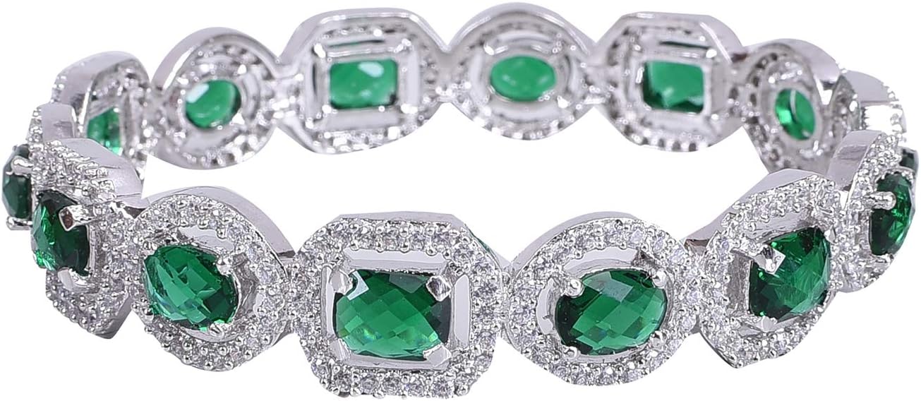 Ratnavali Jewels CZ Zirconia Gold Tone Green Diamond Elegant Bollywood Indian Bangles Jewelry Women