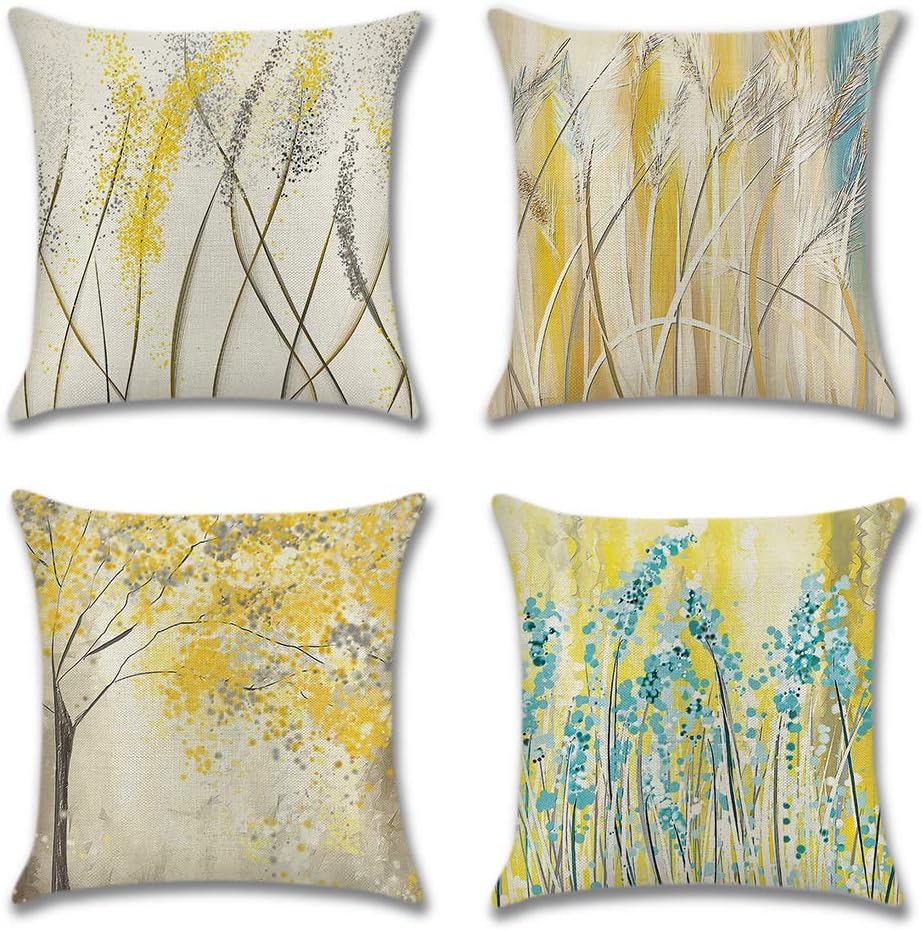 Artscope Pack of 4 Decorative Soft Polyester Linen Cushion Covers 45 x 45 cm Square Throw Pillow Covers Pillowcases for Sofa Couch Living Room (Autumn)