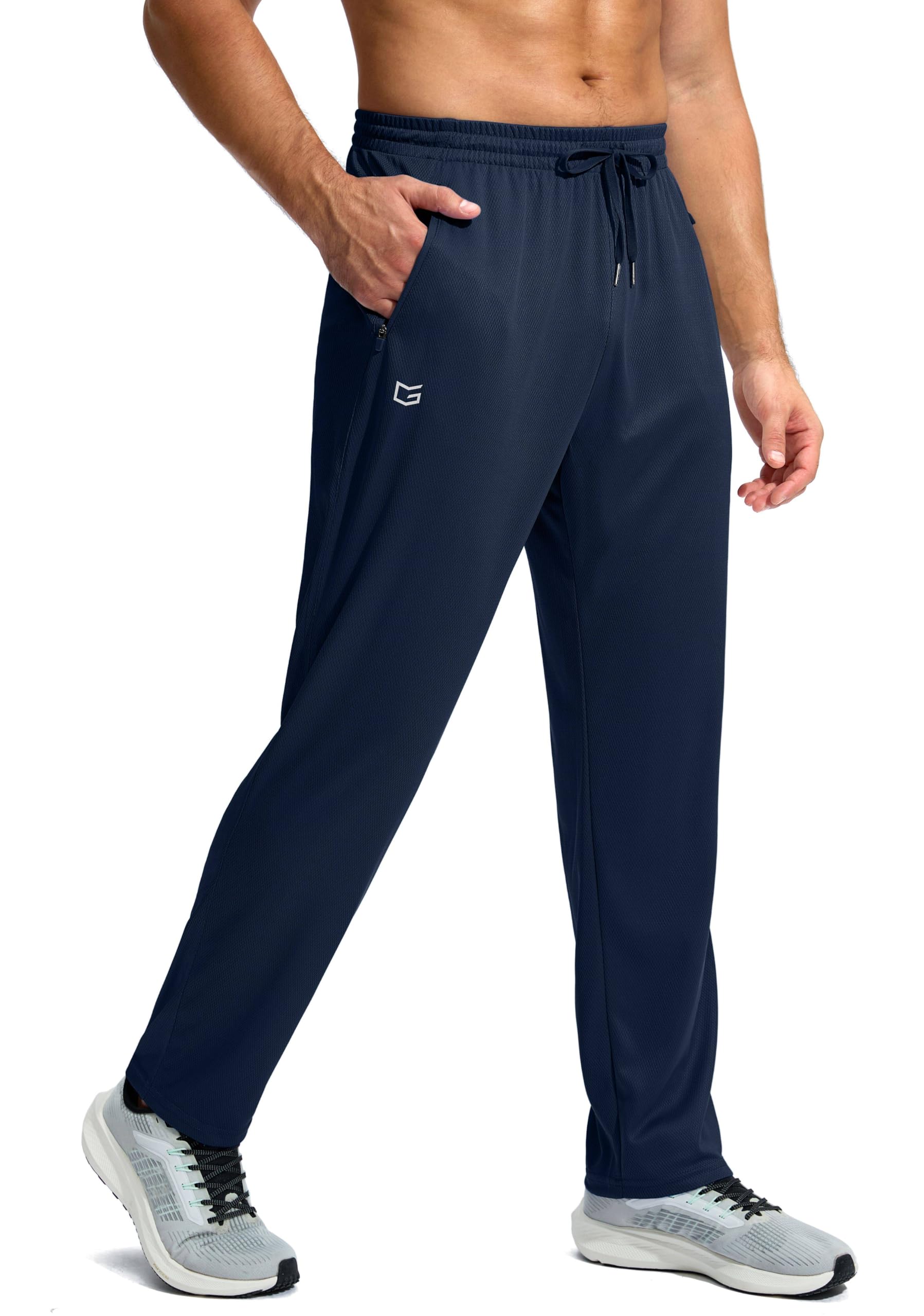 Men's Sweatpants with Zipper Pockets Lightweight Mesh Athletic Pants for Men Open Bottom Workout Gym Running
