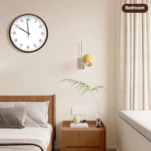 Miniatura 7 de MEIRED Reloj de pared de madera de 12 pulgadas, silencioso, sin tictac, funciona con pilas, analógico, retro, redondo, decorativo, para cocina,