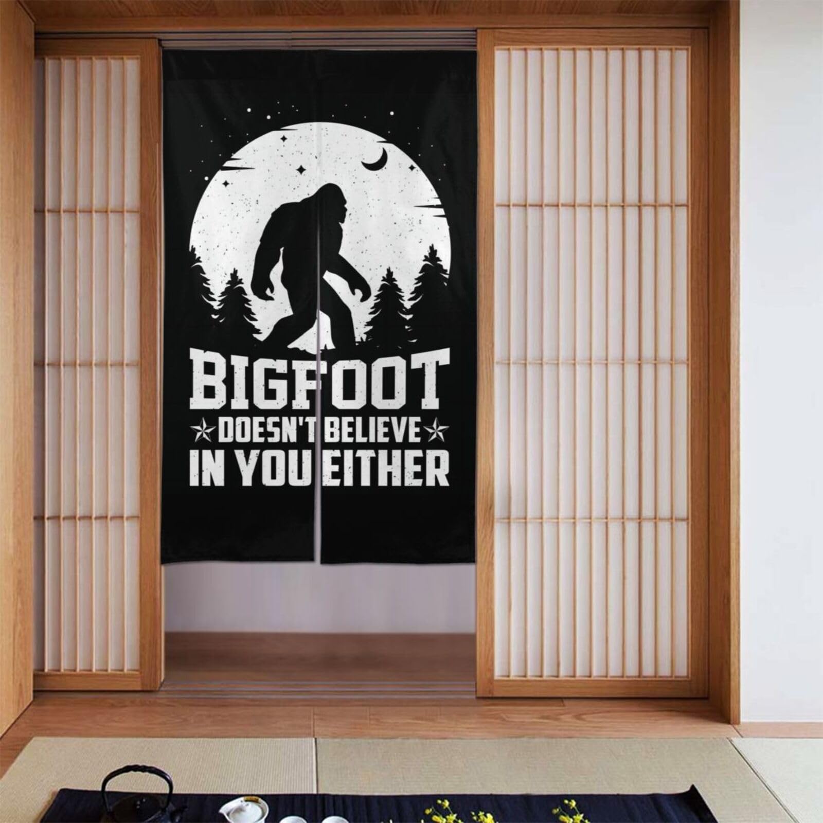 Lukiyys Bigfoot Sasquatch Monsters Full Moon Door Curtains,Doorways Curtains for Windows,Bedroom Divider 34"X 56"