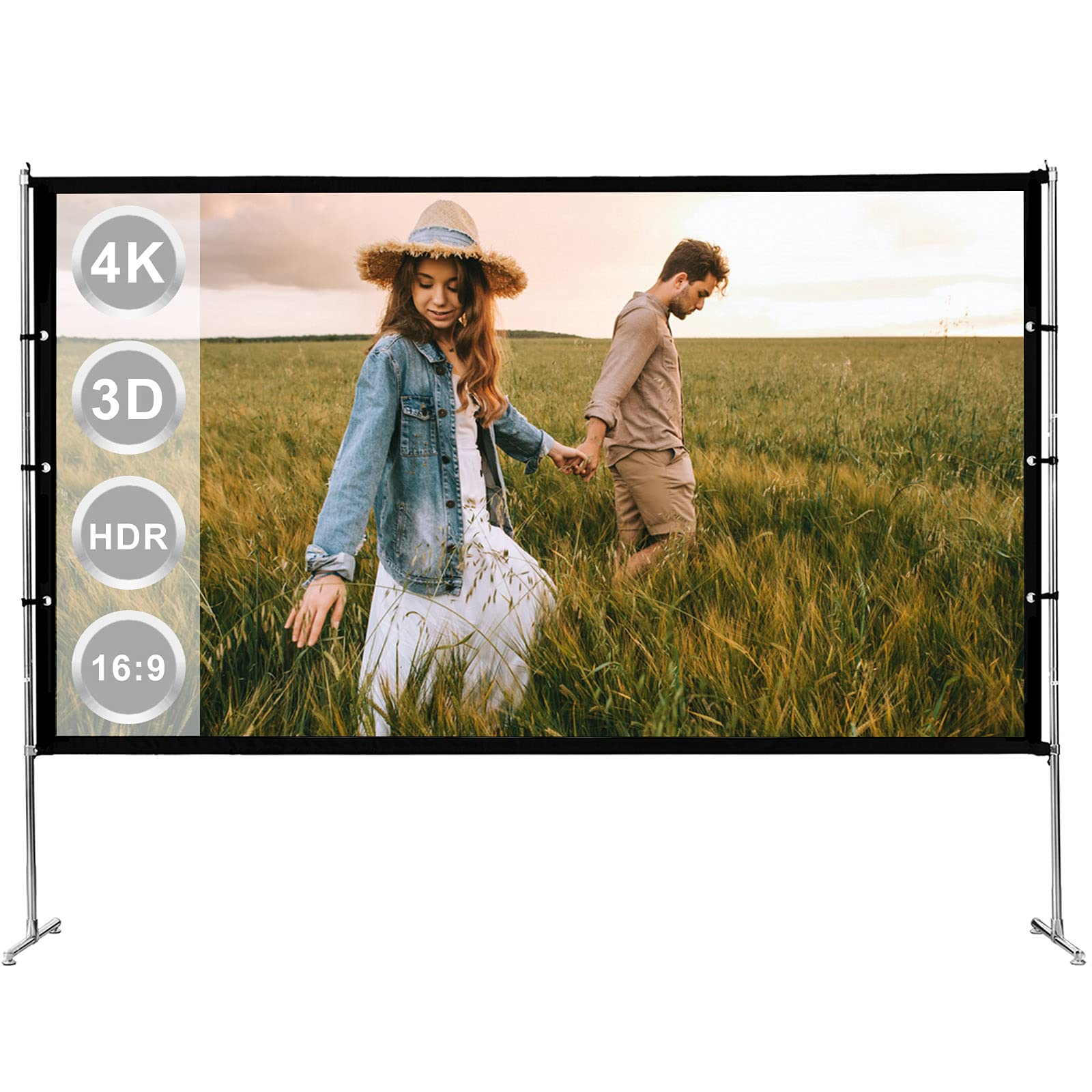 Projector Screen with Stand 115 inch Portable Projection Screen 16:9 4K HD Rear Front Projections Mo