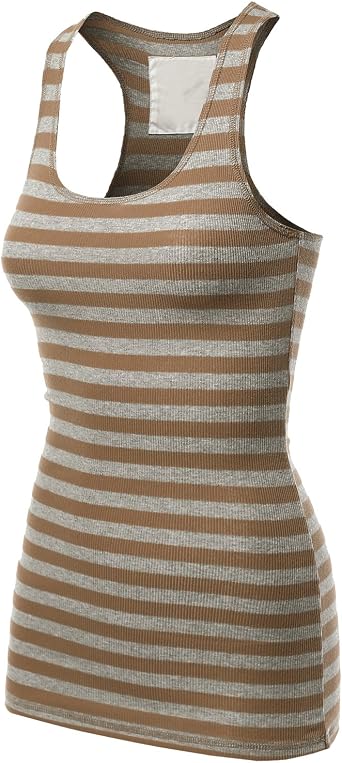 Womens Basic Sleeveless Ribbed Racer-Back Stripe Tight Fit Tank Top