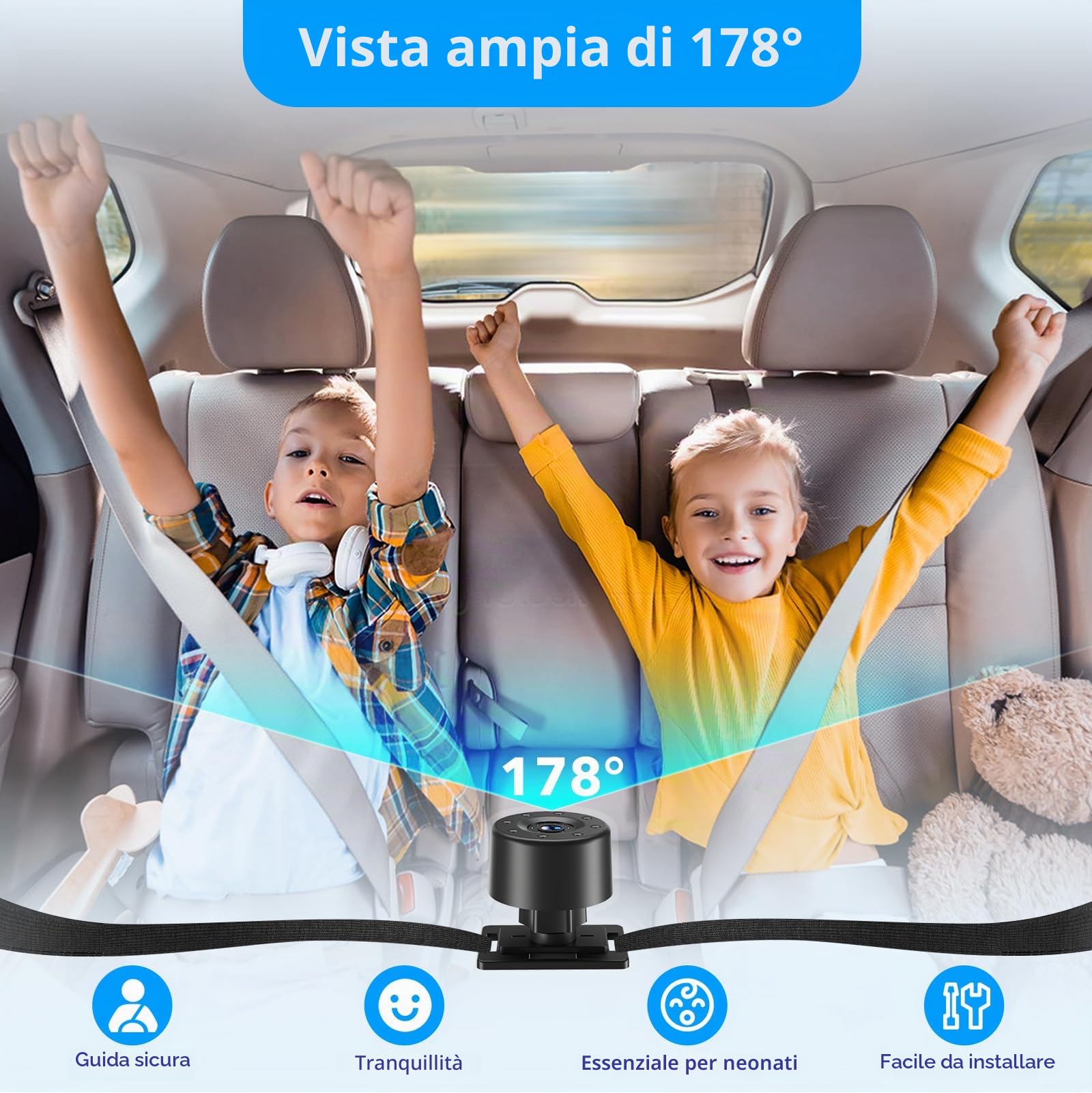 7" Baby Car Camera, 1080p IR Night Vision Baby Mirror con angolo largo 178° – HD IPS Display Rear Facing Monitor, Safe Driving for New Parents, Infants, Kids & Toddlers