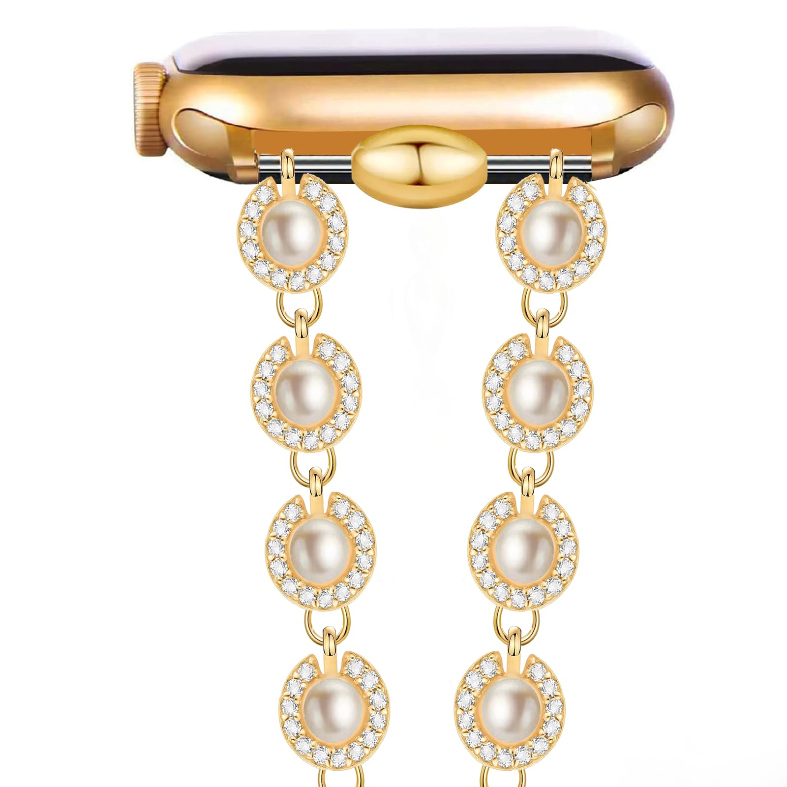 Photo 1 of MORWLAT Gold Pearl Bracelet Compatible for Apple Watch Band 41mm 40mm 38mm Series 9 8 7 SE 6 5 4 3, Women Fashion Slim Jewelry Metal Apple Watch Band Bling Bracelets for iWatch Bands Series 2 1