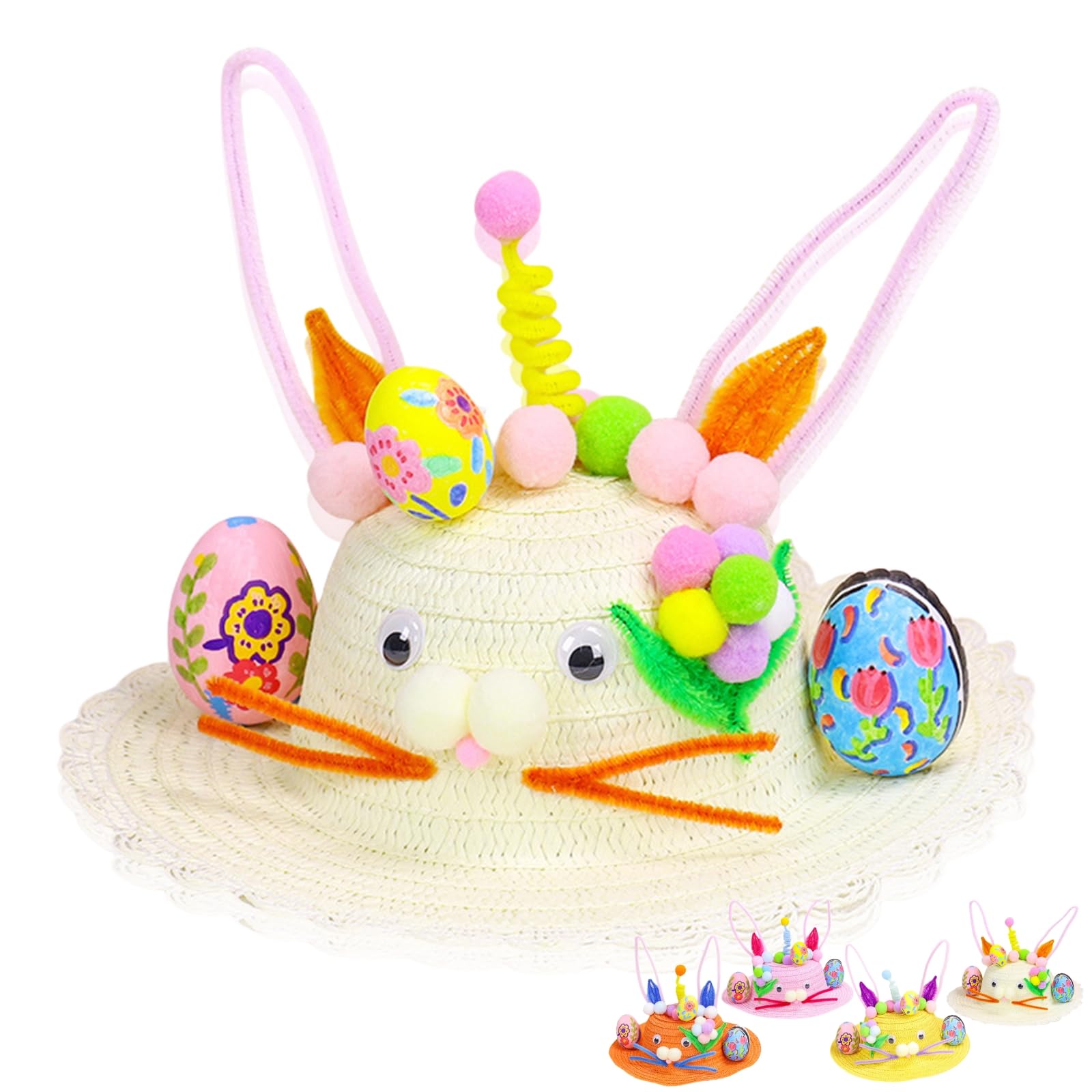 Easter Hat Making Kit Creative Bonnet Hat for Kids,Handmade Funny Easter Hat for Easter Children's Craft,Easter Bonnet Kit Make Your Own Bonnet Hat,Chicks Eggs Decorations Kit for Easter Party Favors