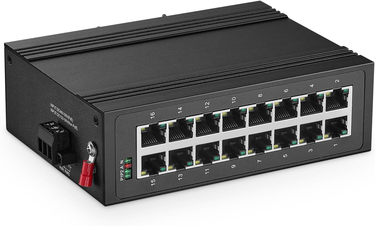 Binardat 16 Port Gigabit Din Rail Industrial Ethernet Switch, 16 Ports 10/100/1000Mbps, Fanless IP40 Unmanaged Plug and Play