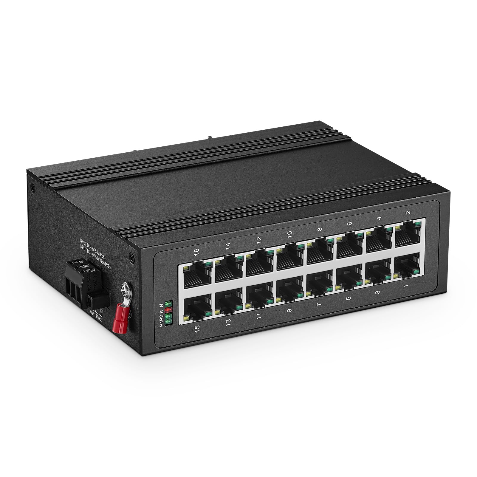 Binardat16 Port Gigabit Din Rail Industrial Ethernet Switch, 16 Ports 10/100/1000Mbps, Fanless IP40 Unmanaged Plug and Play