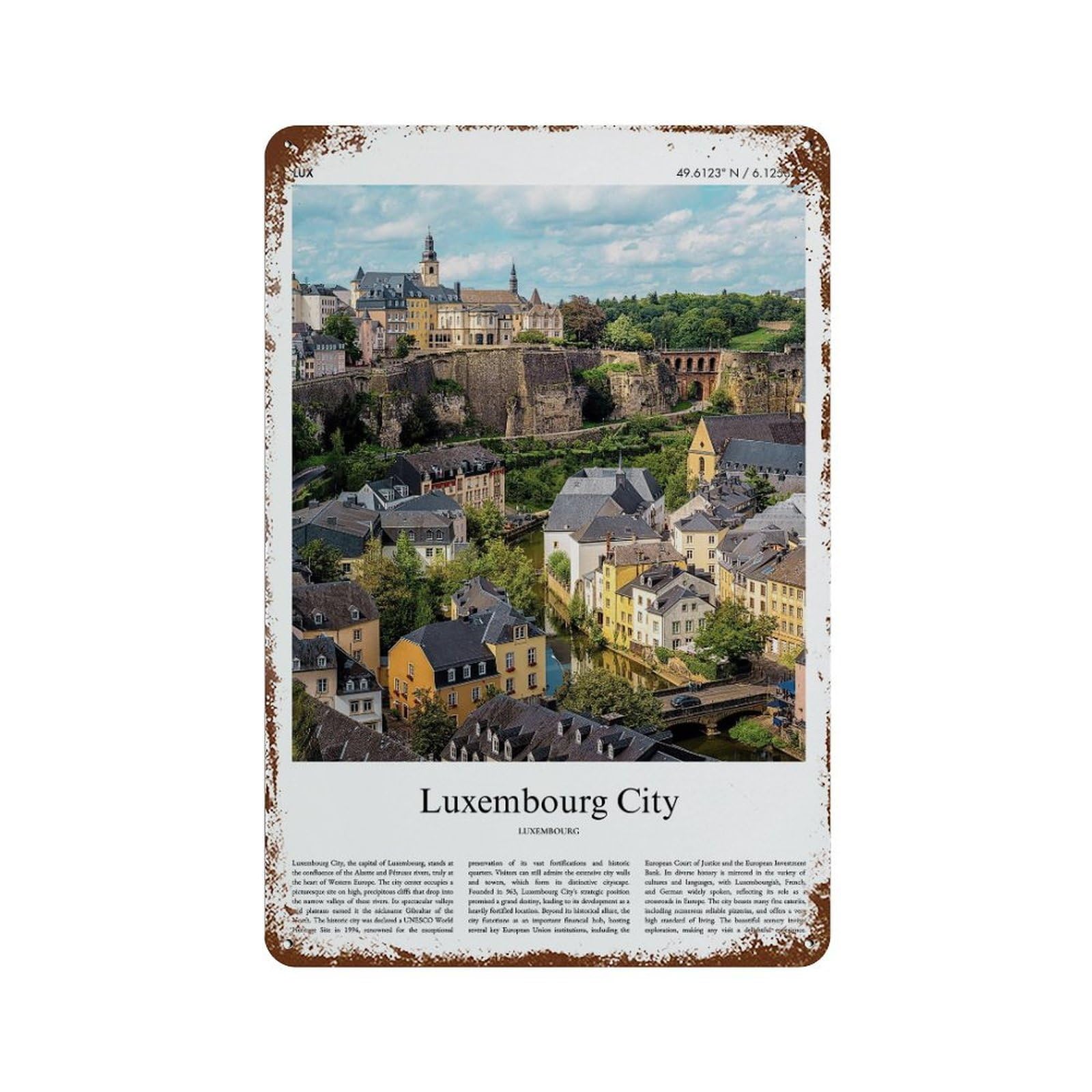 xiaoxiaoshen Luxembourg City Luxembourg City Scenery Wall Decor Art Metal Tin Poster Modern Home Decor Art Home Bar Shop Decorations Vintage Sign 30x20cm