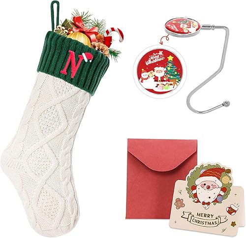 Miniatura 103 de Ulico Medias de Navidad con iniciales, calcetines de Navidad de punto con monograma bordado grande de 18 pulgadas, calcetín de Navidad para niños