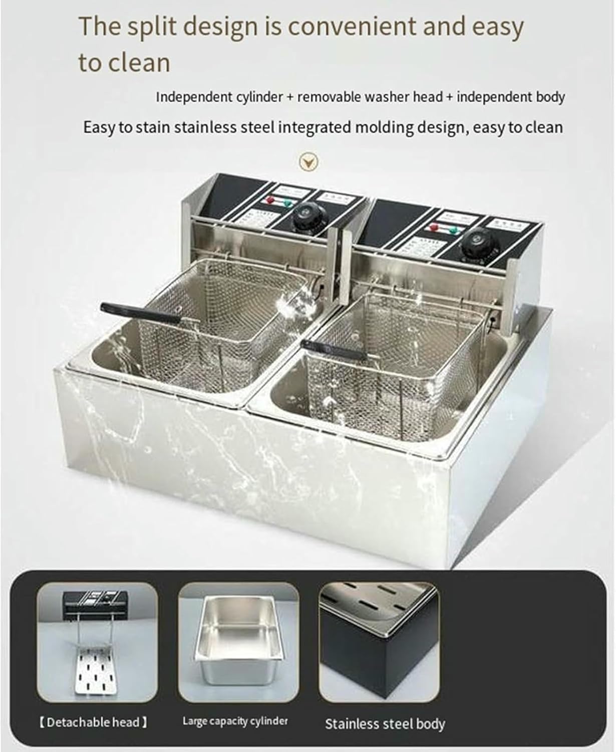 Commercial Fryer Stainless Steel Electric Fryer Double Tank 6L*2 Oil Volume 2500Wx2 Can Be Timed~/