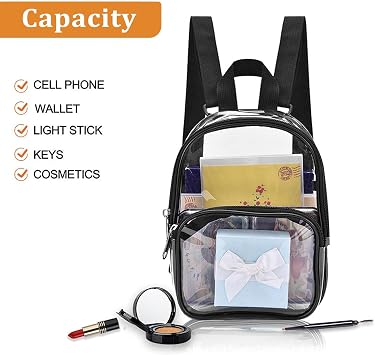 Mini Clear PVC Backpack, 23×19×7cm Stadium Approved See Through Bag Waterproof Small Rucksack for Women Men Transparent Casual Daypacks for Concert School Travel Festival Sports Work