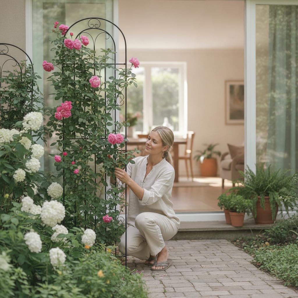 Traliccio da Giardino Arco in Metallo, Sezioni Preassemblate, Struttura per Fiori, Terrazze Panoramiche, Per Proprietari Giardino, Nero, 200 cm Altezza 50 cm Larghezza